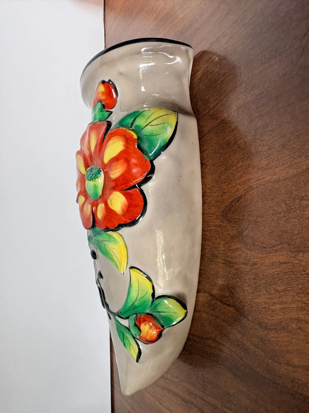 Vintage Hand Painted Ceramic Wall Pocket Vase - Made in Japan